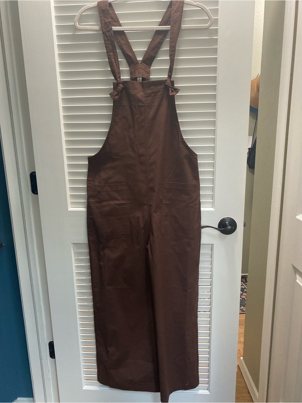 Zenana Brown Linen Blend Wide Leg Overalls Size Small Cottagecore